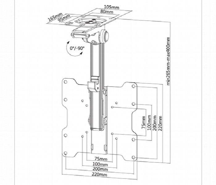 Skill Tech SH 2022CM Folding Ceiling TV Mount 17 to 37 Inch 20KG VESA 200x200 - Zoom Image 2