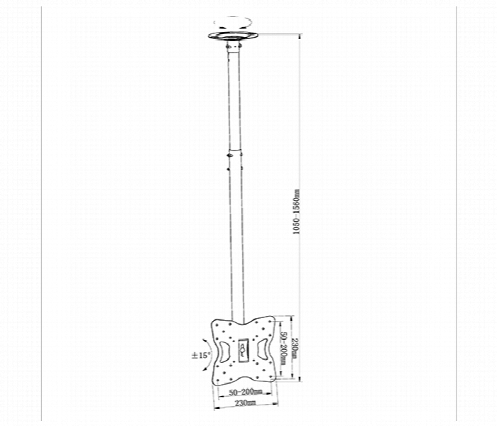 Skill Tech SH 32C Telescopic TV Ceiling Mount 17 to 43 Inch 25KG VESA 200x200 Height 1050 to 1560MM - Zoom Image 2