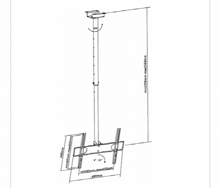 Skill Tech SH 44C Telescopic TV Ceiling Mount 26 to 75 Inch 50KG VESA 800x400 Height 970 to 1470MM - Zoom Image 2