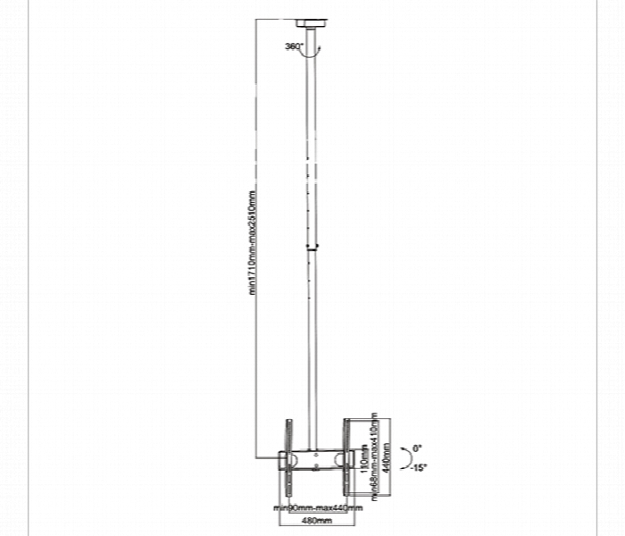 Skill Tech SH 40C Telescopic TV Ceiling Mount 32 to 75 Inch 50KG VESA 400x400 Height 1710 to 2510MM - Zoom Image 2