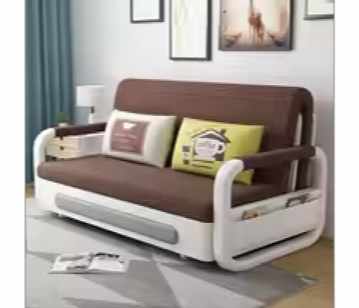 Sofabed Metal Body Foam Mattress Unique Design Single Brown - Zoom Image