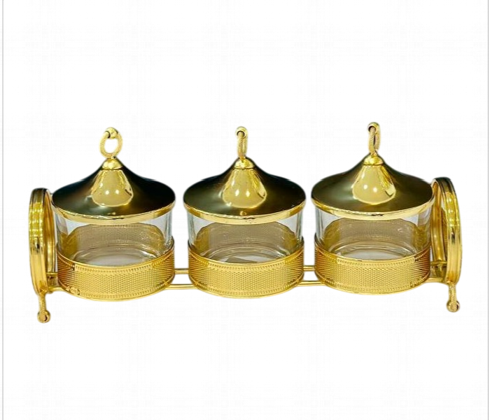 Metal Candy Box with 3 Bowls Golden AQ1018G - Zoom Image