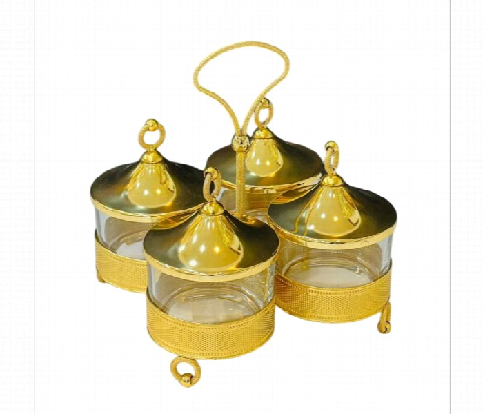 Metal Candy Box with 4 Bowls Golden AQ1019 G - Zoom Image