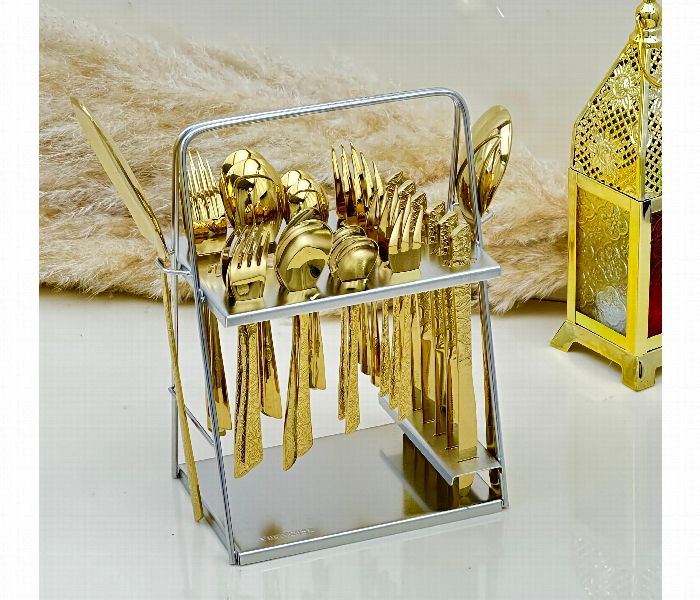 Cutlery Set 32pcs New Full Golden D067G - Zoom Image