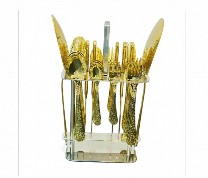 Cutlery Set 32pcs Half Decor Golden D436G - Zoom Image