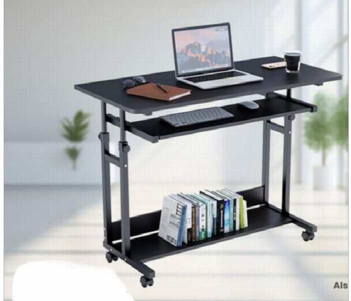 Wooden Computer Table Height Adjustable Metal Frame 80x40 cm top Black - Zoom Image 1