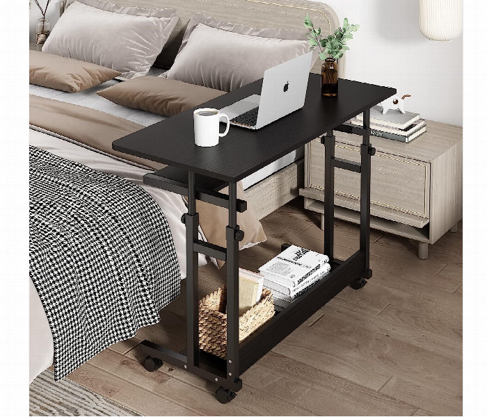 Wooden Computer Table Height Adjustable Metal Frame 80x40 cm top Black - Zoom Image 2