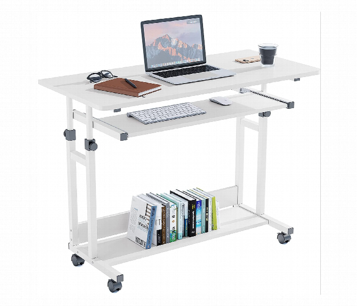 Wooden Computer Table Height Adjustable Metal Frame 80x40 cm top White - Zoom Image