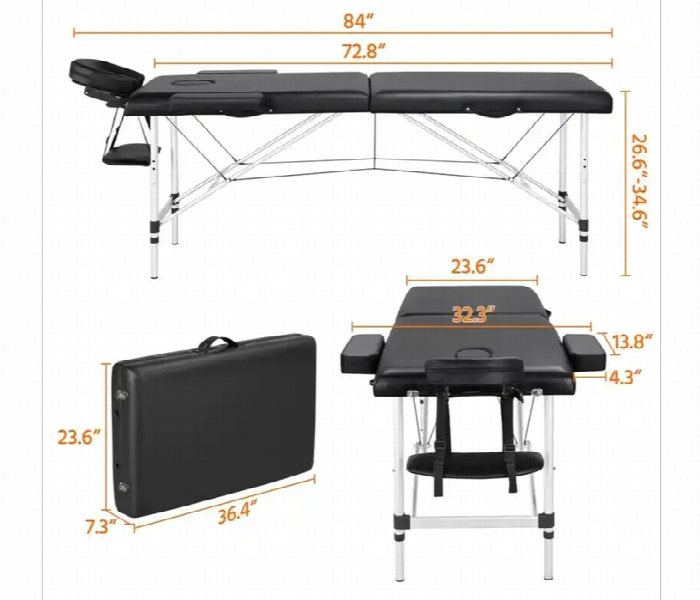 Aluminum Folding Massage Bed Black - Zoom Image 3