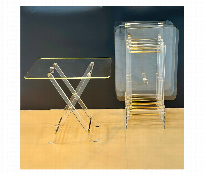 Acrylic Tea Table Rect. 4PCS Set with Stand Golden AC042 - Zoom Image