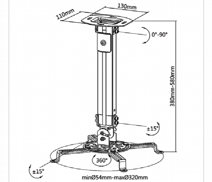 SKILL TECH SH 01P Heavy Duty Projector Ceiling Mount Adjustable Height 380 to 580MM - Zoom Image 2