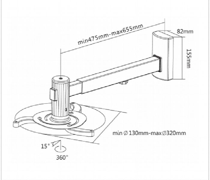 SKILL TECH SH S05P Aluminium Short Throw Projector Wall Mount Adjustable Length 130 to 320MM - Zoom Image 2