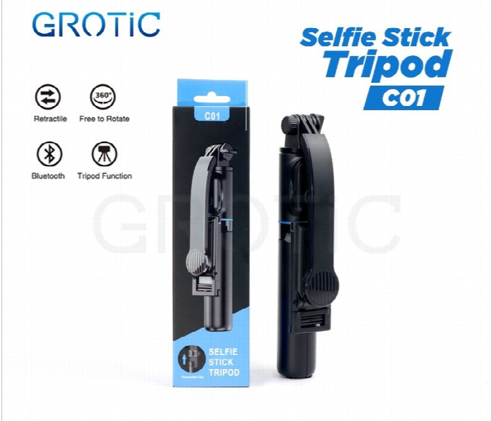 GROTIC C01 Selfie Stick with Tripod  Bluetooth 360 Rotatable - Zoom Image