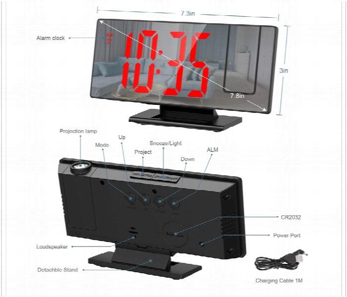 Projection Alarm Clock for Bedroom 4 Level Dimmer 7 8 - Zoom Image 1