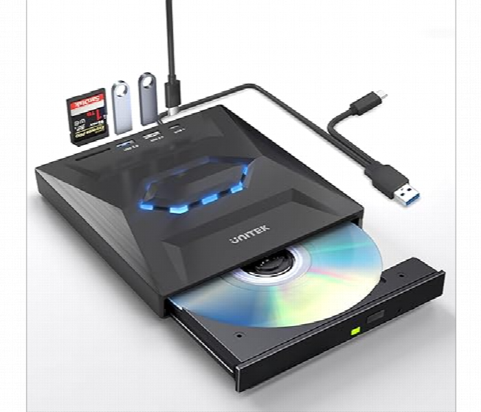 Unitek 5 in 1 External Optical CD And DVD Drive with USB Hub - Zoom Image 2