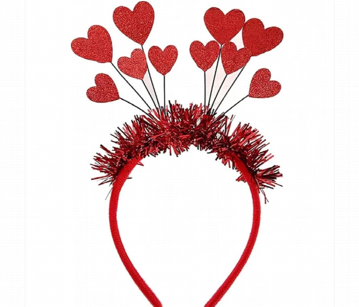 Heart Headband With Glitters Red Color Band - Zoom Image