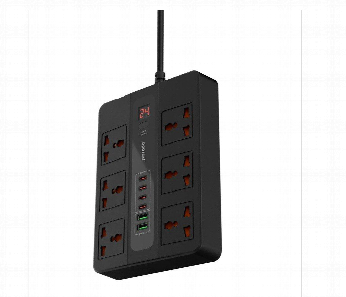 Porodo 6 Ac 2 Usb A 24W And 4 Usb C Pd 36W Multi Port Super Hub 2M 3000W Uk . Black - Zoom Image 2