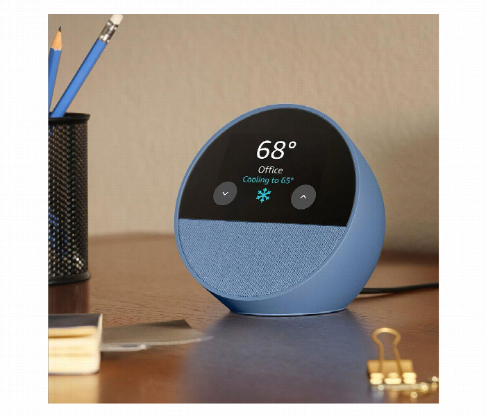 Amazon Echo Spot 2024 . Smart Alarm Clock . Vibrant Sound With Alexa . Ocean Blue - Zoom Image 1