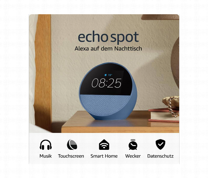 Amazon Echo Spot 2024 . Smart Alarm Clock . Vibrant Sound With Alexa . Ocean Blue - Zoom Image 3