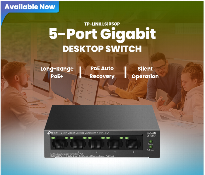 Tp Link Ls105Gp 5 Port Gigabit Desktop Switch With 4 Port Poe Switch - Zoom Image