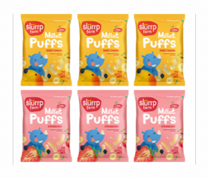 Slurrp Farm Teething Puffs Combo  Mango Banana And Strawberry 6 X 15G - Zoom Image 1