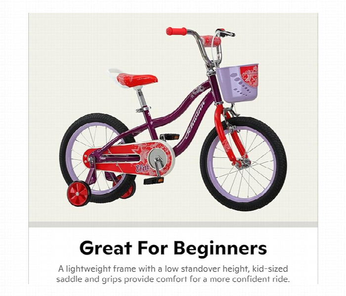 Schwinn Elm 16 Wheel Girls Kids Bike With Stabilisers Age 5 Plus Purple Red - Zoom Image 3