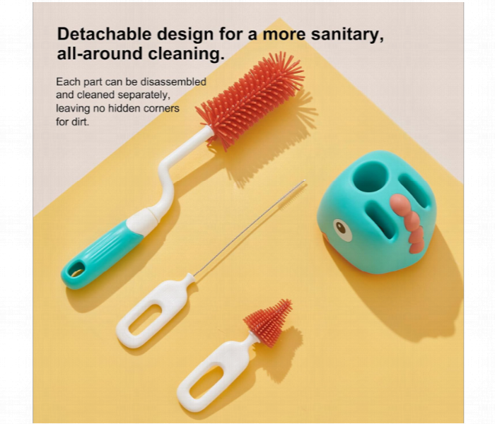 Rabbit Baba Silicone 4 In 1 Baby Bottle Brush Set Nipple Brush Bottle Brush Straw Brush - Zoom Image