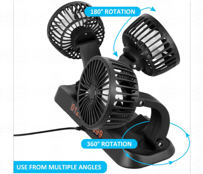 Car Fan Three Head Vehicle Fan 2 Speeds Car Cooling Fan Low Noise 360 Degree Rotatable Electric Car Fans Usb - Zoom Image 2