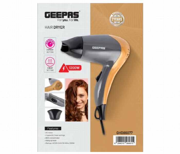 Geepas 1200 W Hair Dryer High Speed Quiet Sound 2 Speed And 2 Heat Settings - Zoom Image 1