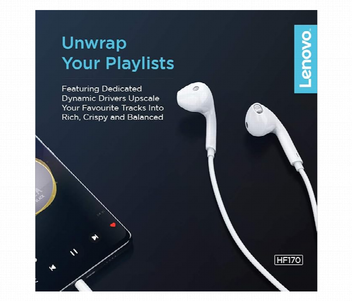 Lenovo 3.5Mm Half In Ear Wired Earphone Hf170 - Zoom Image 1