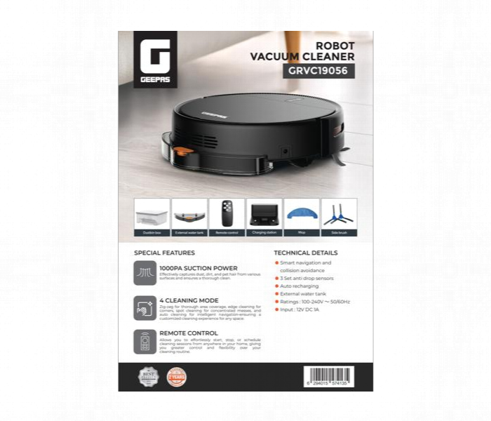 Geepas Robot Vacuum Cleaner Robot Vacuum Cleaner 1000Pa Suction Power - Zoom Image 1