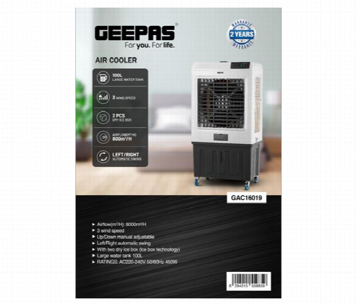 Geepas 100 L Air Cooler Gac16019 Equipped With Ice Box Technology 3 Wind Speed - Zoom Image 1