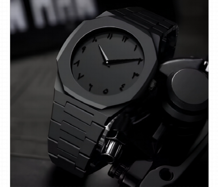 Arabic Numeral Wristwatch Black Matte Stainless Steel Band Analog Watch With Octagonal Case - Zoom Image 2