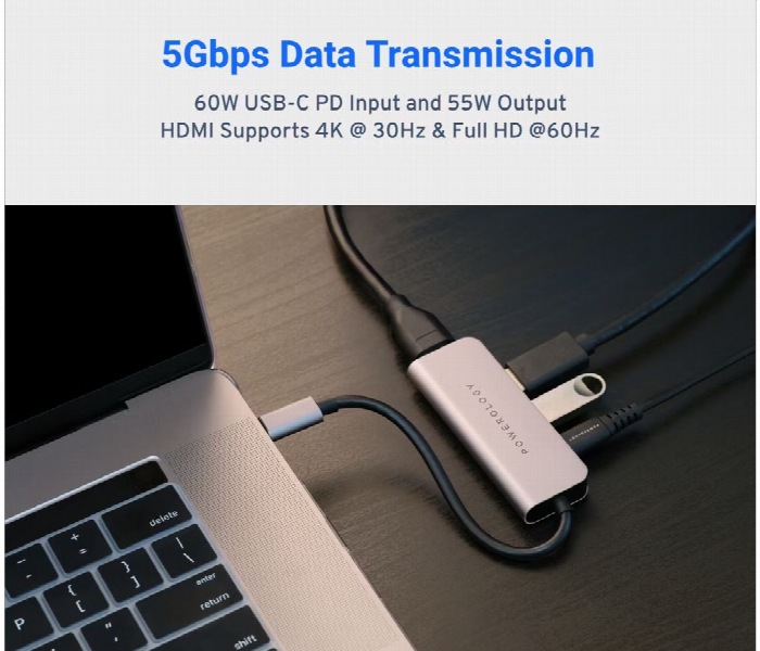 Powerology 4 In 1 Usb C Hub With 60W Pd - Zoom Image 3
