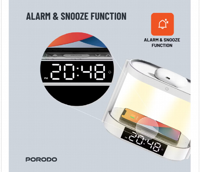 Porodo Bedside Lamp With Wireless Charger And Digital Clock - Zoom Image 2