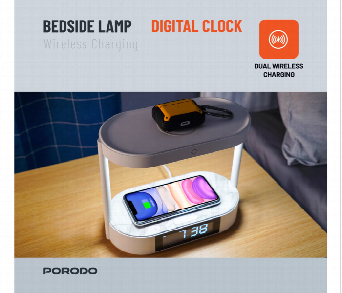 Porodo Bedside Lamp With Wireless Charger And Digital Clock - Zoom Image 5