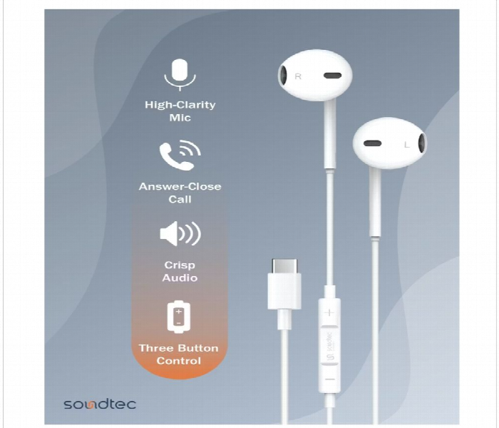 Porodo Stereo Earbuds Type C Connector - Zoom Image 2