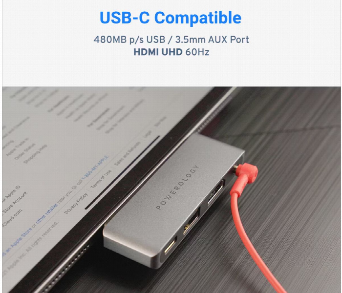 Powerology 4In1 Usb C With Hdmi Or Usb Or Aux - Zoom Image 3