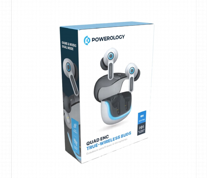 Powerology Quad Mic Enc True Wireless Earbuds White - Zoom Image 5