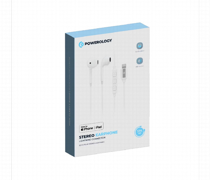 Powerology Stereo Earphone Lightning Connector 1.2M Or 4Ft White - Zoom Image 5