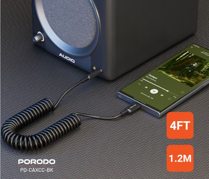Porodo Type C To Aux Coil Cable 1.2M - Zoom Image 2