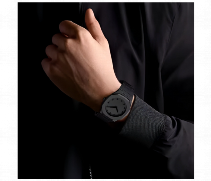 Arabic Aura Wristwatch Black Matte Stainless Steel Band Analog Watch With Octagonal Case - Zoom Image 2