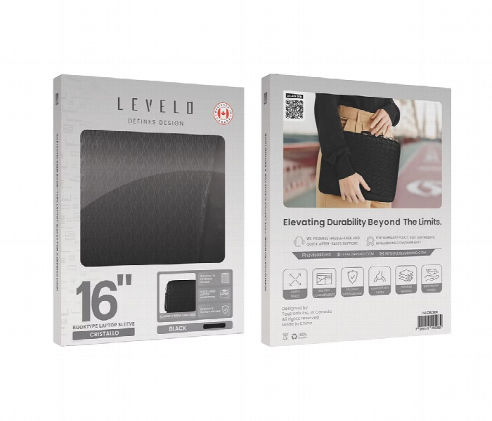 Levelo Cristallo Booktype Laptop Sleeve Black - Zoom Image 5