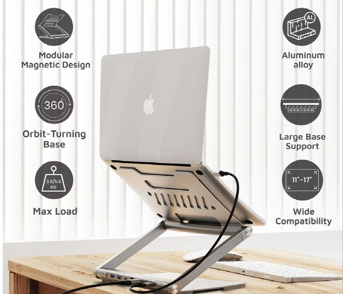 Levelo Aero Link Magnetic Design Laptop Stand Silver - Zoom Image 3