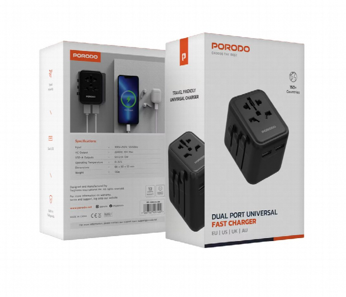 Porodo Dual Usb A Universal Travel Adapter 2.4A - Zoom Image 2