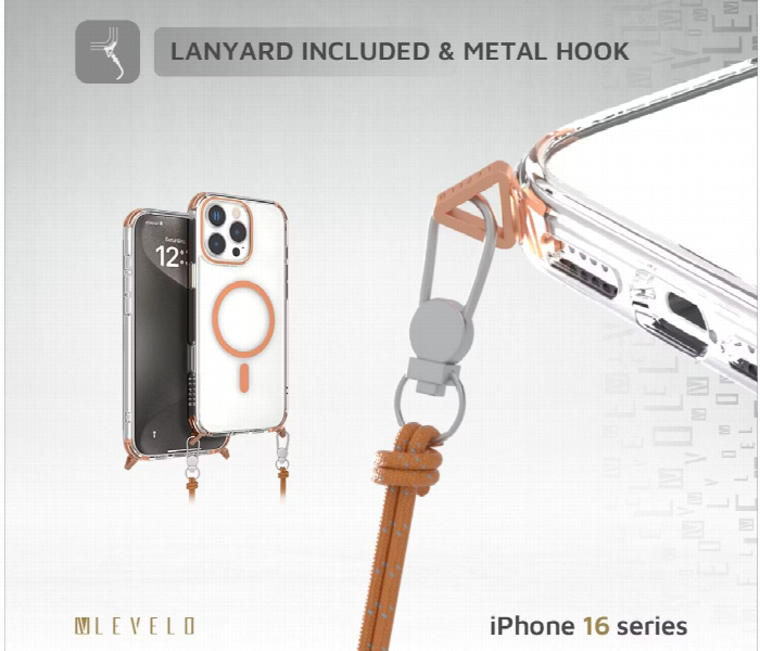 Levelo Celeste Magsafe Case With Crossbody Strap For Iphone 16 Pro Max Orange - Zoom Image 3