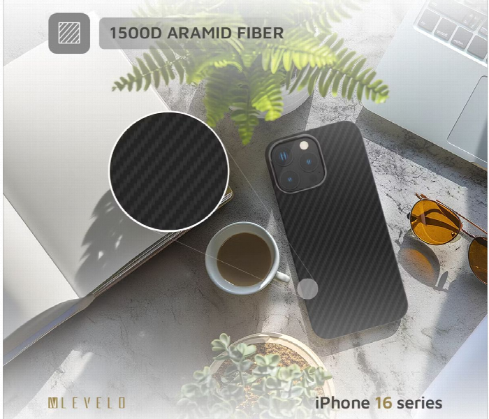 Levelo Sergei 1500D Aramid Fiber Case For Iphone 16 Pro Matte Black - Zoom Image 4