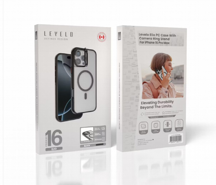Levelo Elio Pc Case With Camera Ring Stand For Iphone 16 Pro Black - Zoom Image 6