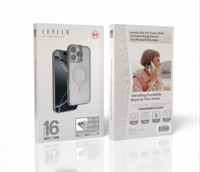 Levelo Elio Pc Case With Camera Ring Stand For Iphone 16 Pro Silver - Zoom Image 6