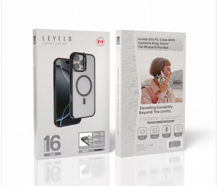 Levelo Elio Pc Case With Camera Ring Stand For Iphone 16 Pro Max Black - Zoom Image 6